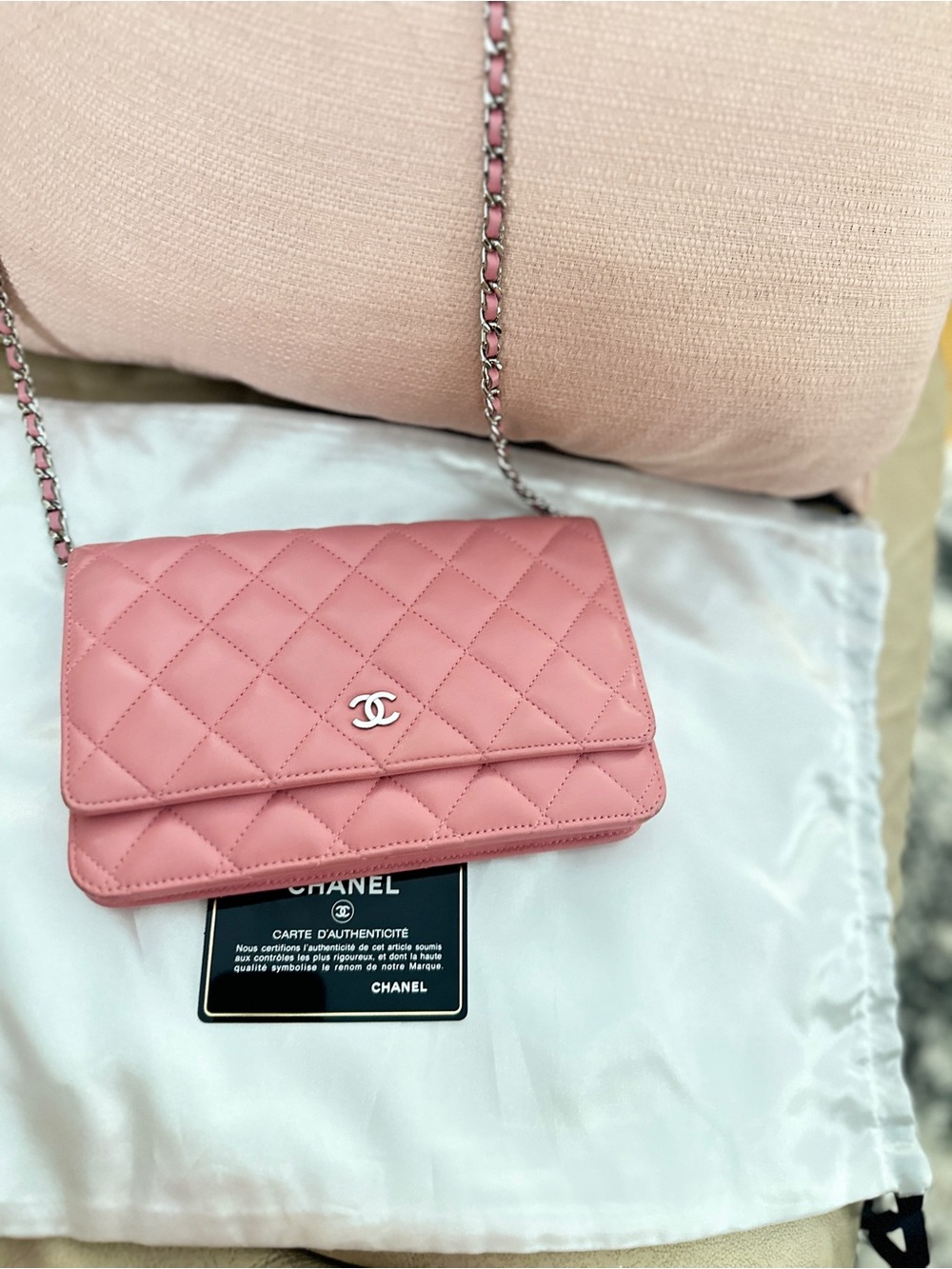 CHANEL Pink Quilted Leather Crossbody Wallet - Picture 2 of 16